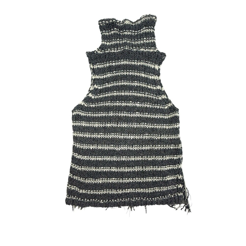 Free People Fringe Turtleneck Sweater Tank XS Chunky Knit Gray Cream Striped - Picture 6 of 8